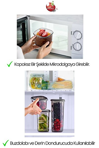 Kitchen Life 30'lu Etiketli Kare Erzak Saklama Kabı Ve Kaşıklı Baharatlık Seti - (1750 مل 1200 مل 400 مل)