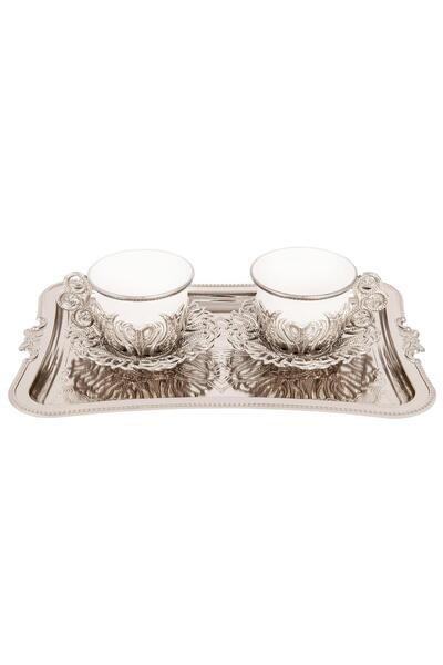FARİKA 2-person Tulip Coffee Presentation Set With Tray (WHITE) (Made in Turkey)
