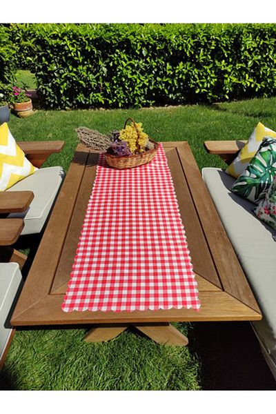 Alize Home Red Plaid Digital Printed Laser Cut Runner