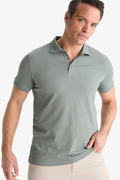 DeFacto Slim Fit Slim Fit κοντομάνικο μπλουζάκι με υφή Basic μονόχρωμο μπλουζάκι πόλο T5259az25sm