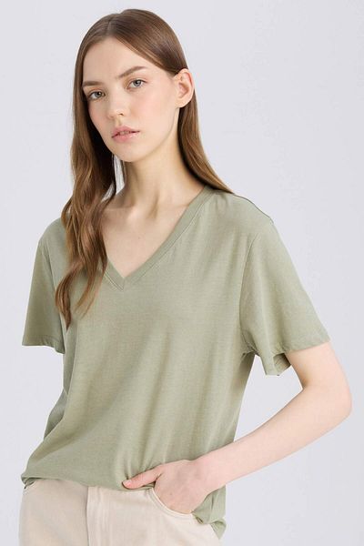 DeFacto Regular Fit V-Ausschnitt Basic Plain Kurzarm T-Shirt D9593AX25SM