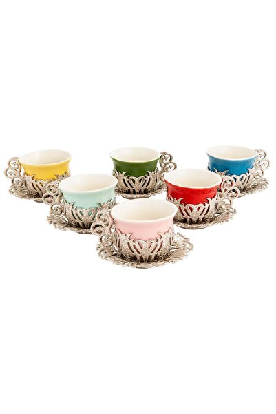 FARİKA طقم قهوة توليب متعدد الألوان لستة أشخاص (أبيض) (صنع في تركيا)