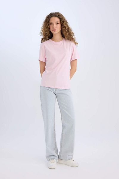 DeFacto Regular Fit Crew Neck Basic μασίφ κοντομάνικο ροζ μπλουζάκι D9592ax25sm