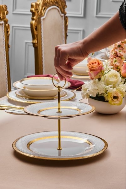 Karaca Royal Bone Victoria Tiered Cookie Holder Gold