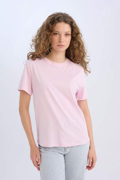 DeFacto Regular Fit Crew Neck Basic μασίφ κοντομάνικο ροζ μπλουζάκι D9592ax25sm