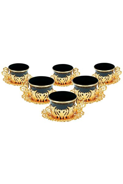 FARİKA طقم قهوة أسود توليب لستة أشخاص (ذهبي) (صنع في تركيا)