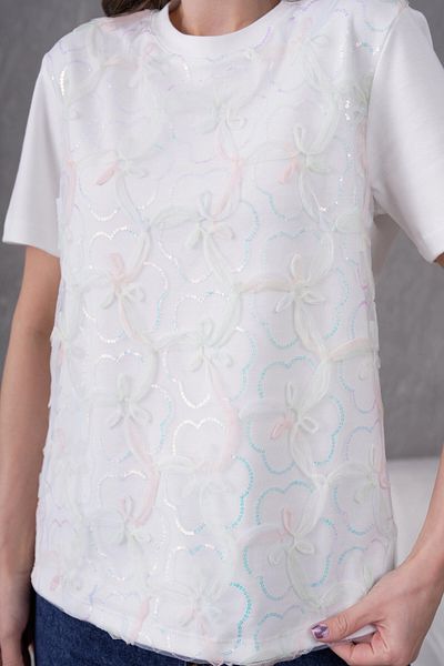 Park Karon Tricou de bază cu decolteu cu dantelă din tul