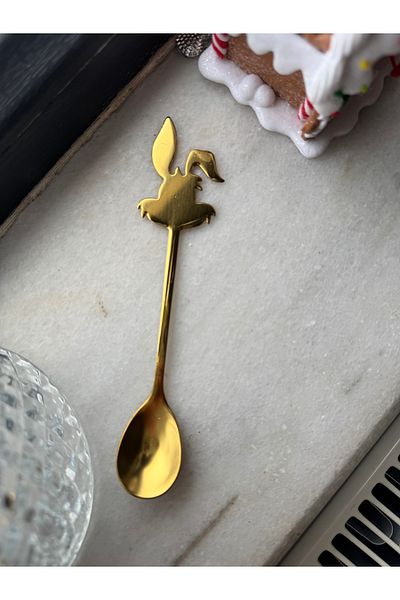 Hatice sakallı design 1 Piece Rabbit Figured Coffee Mug Spoon Titanium Gold Spoon