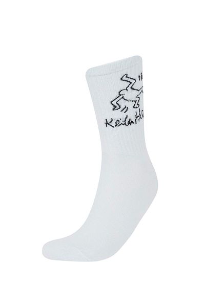 DeFacto Ανδρικές μακριές βαμβακερές κάλτσες Keith Haring 2 συσκευασιών E5152axns