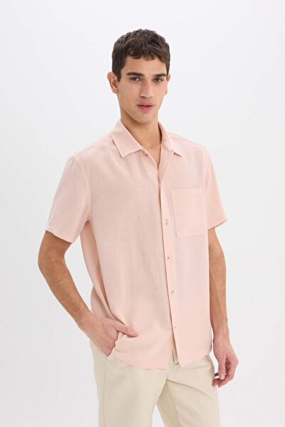 DeFacto Relax Fit Polo Collar Linen Look Summer Short Sleeve Shirt E1230Ax25Sm