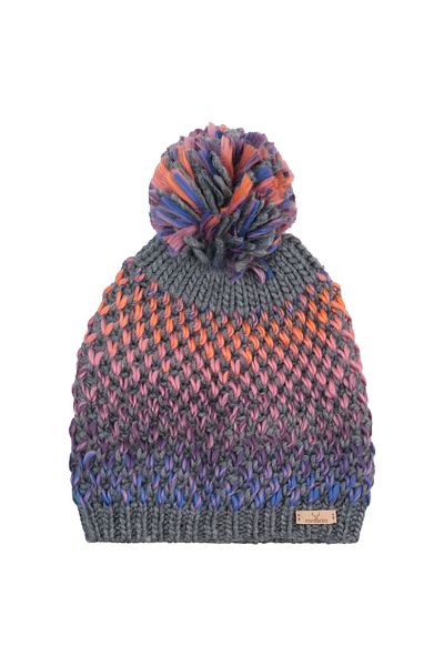 Nordbron Women's Dark Knitwear Gray Beret Logo Detailed Pompom Winter Soft Colored Basic Carin Block Patterned