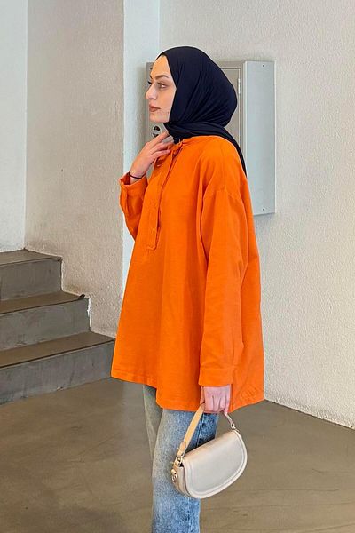 lamelif Orange Linen Blouse