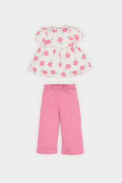 DeFacto Baby Girl 2-Piece Outfit Floral Blouse and Elastic Pants