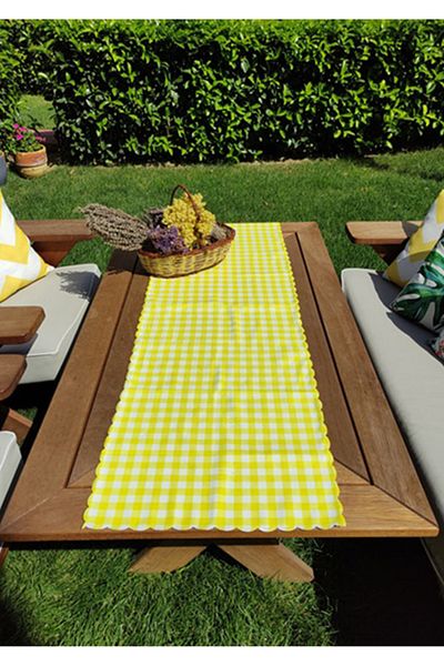 Alize Home Yellow Plaid Digital Printed Laser Cut Runner