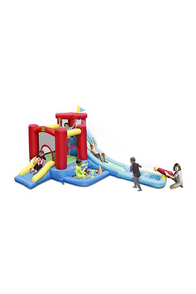 Happy Hop مركز ألعاب + زلاجة مائية قابلة للنفخ ٤٤٠×٣٣٠×٢٣٥ سم مع جدار تسلق | حديقة مائية خلفية