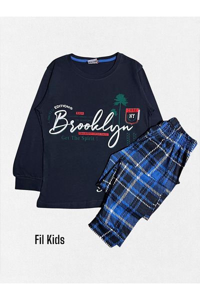 Fil Kids Men's Pajamas: Cotton Anthracite Brooklyn Pattern Six Sleeve Seasonal Suit