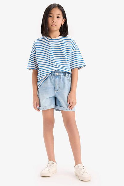 DeFacto Girl's Relax Fit Crew Neck Striped Short Sleeve T-Shirt D8581A825Sm