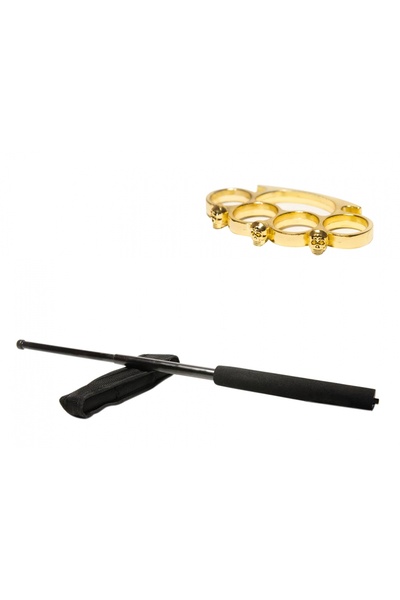 Depox Sada černých teleskopických holí 64 cm a zlatá krabička s lebkou