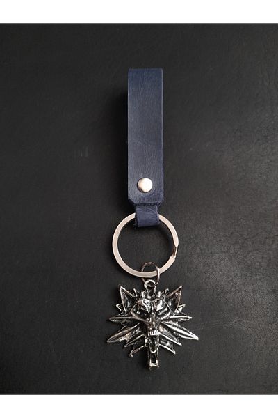 BSN Store Leather Key Chain Genuine Leather Key Chain with Nordic Wolf Wolf Figure