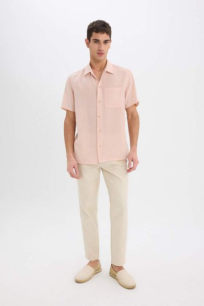 DeFacto Καλοκαιρινό κοντομάνικο πουκάμισο Relax Fit Polo Neck Linen Look E1230AX25SM