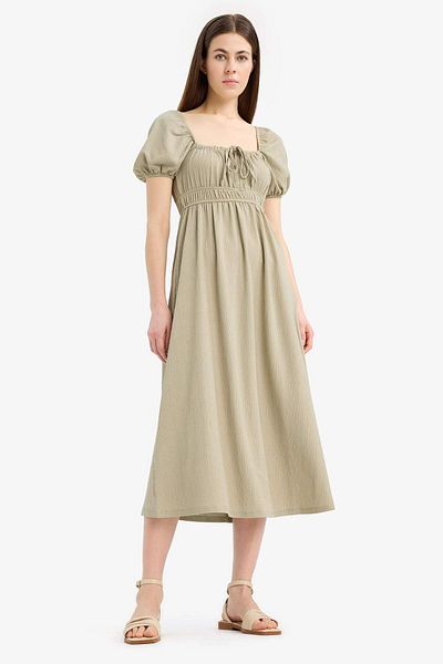 DeFacto Square Neck Wrap Short Sleeve Midi Dress E7609Ax25Sp