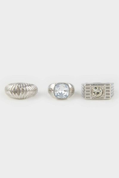 DeFacto Women's Stone 3-Piece Silver Ring E9096Axns