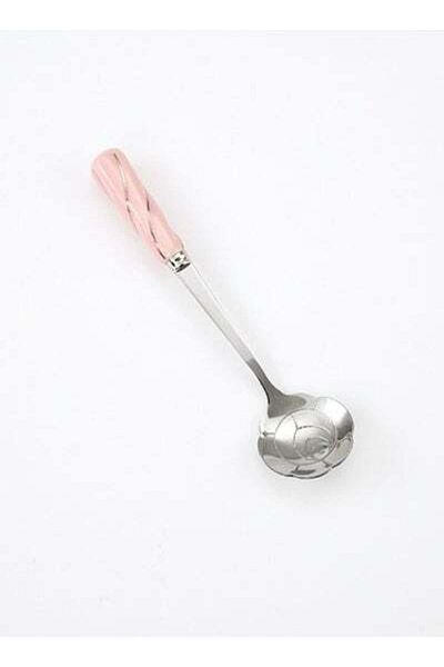 HALAMODO 6-Piece Cherry Flower Shaped Mixing Spoon Set Silver/Pink