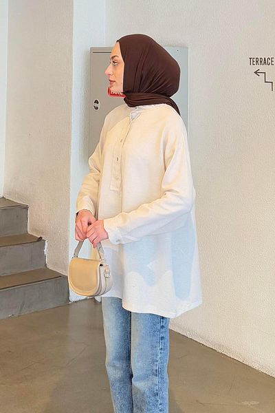 lamelif Linen Blouse - Stone Model