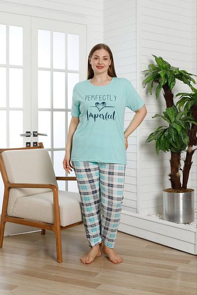 SEBOTEKS Women's 100% Cotton Short-Sleeve Plus Size Pajamas Set 8000