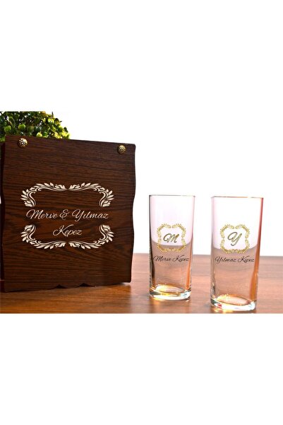 hediyekralı Ahşap Kutulu Harf ve İsim Yazılı Rakı Bardağı Seti