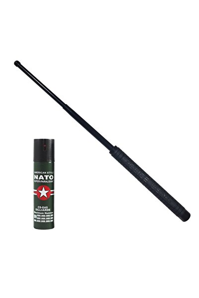 Depox Policejní teleskopický obušek 50 cm, černý, dárkový sprej NATO 60 ml