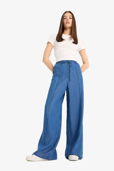 DeFacto Pull on Wide Leg High Waist Long Soft Jean Washed Pants D8243Ax25Sm