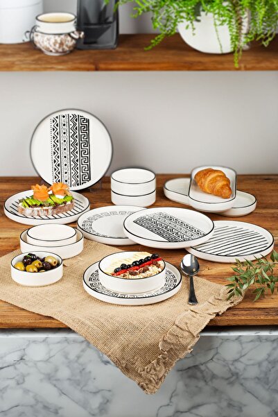 Kitchen Life 14 Parça 6 Kişilik Stackable Sio Savior Kahvaltı Takımı - Lüx Kahvaltılık Sunum Seti Tabağı