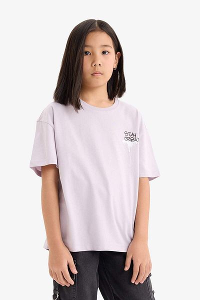 DeFacto Tricou pentru fete, cu decolteu scurt, cu mucegai acumulat și cu mânecă scurtă E0357A825SM