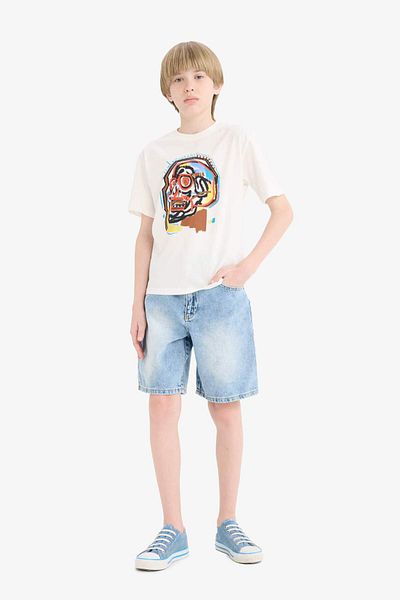 DeFacto Boy's Crew Neck Printed Short Sleeve T-Shirt E7496A825Sm