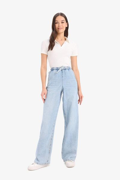 DeFacto Pull on Wide Leg High Waist Wide Leg Long Soft Jean Pants E1703Ax25Sm