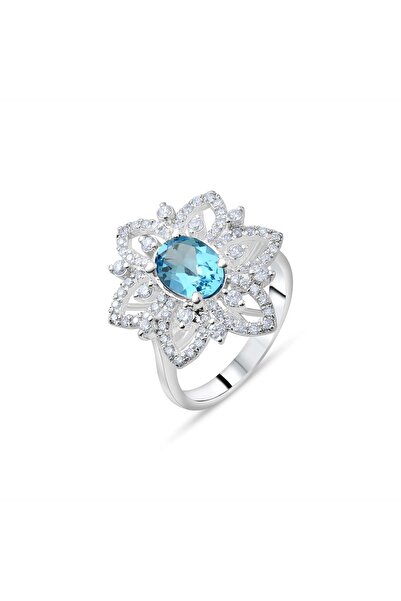 Lial Diamond 4.50 Karat Pırlanta Blue Topaz Yüzük, Gerçek Pırlanta, Sertifika...