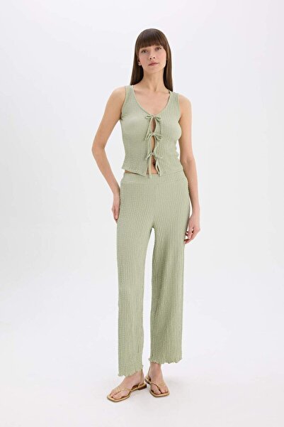 DeFacto Wide Leg Wide Leg Elastic Waist Basic Plain Wrinkle Pants D3570Ax25Sp