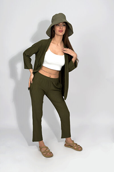 Betimoda Green Comfortable Women's Kimono Set - Top and Bottom Set with Trousers