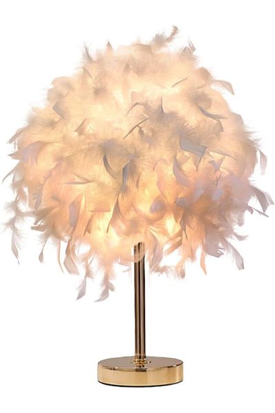 COOYA White Feather Table Lamp,5W,Soft Light & Beautiful Appearance,for Living Rooms,Bedrooms,Studies