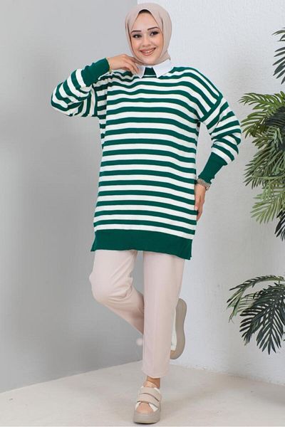 giyze Πλεκτό ριγέ τουνίκ Emerald Green 11007-75