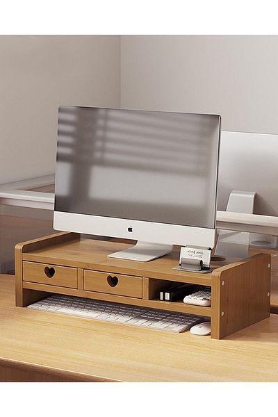 COOYA 2 Tier Desktop Storage Rack,with Organizer Drawer,52x23x13cm,bamboo,Strong Stability & Surface