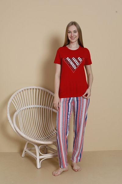 VG BOND MODA Printed Six Striped Single Jersey Short Sleeve Women's Pajama Set Vg169