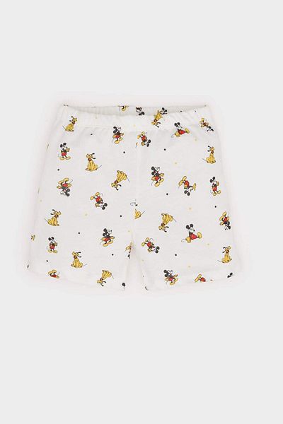 DeFacto Baby Boys Disney Mickey & Minnie Σετ Πιτζάμες Κοντό μανίκι χτενισμένο βαμβακερό μπλουζάκι με ελαστικό σορτς μέσης E1185A525HS