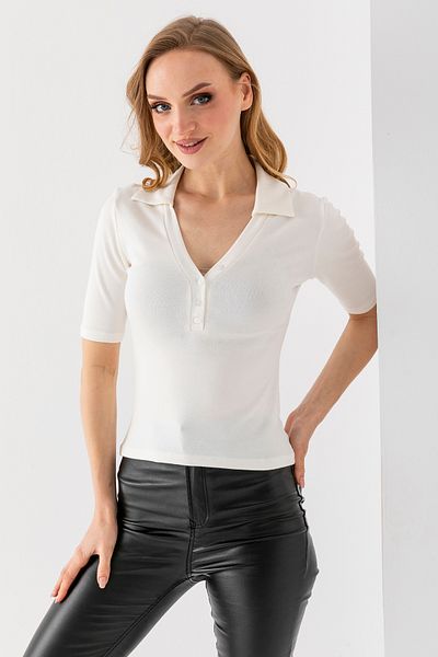 GİYSA Women's Polo Neck Short Sleeve Buttoned Body White - Ms 0000561