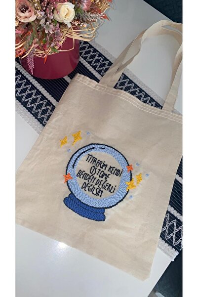 Butik Punch Işlemeli Bez Omuz Çantası