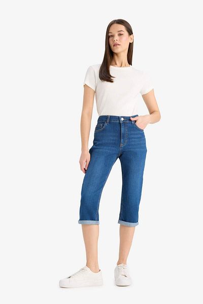 DeFacto Normal Waist Pocket Folded Leg Jean Capri E2178Ax25Sm