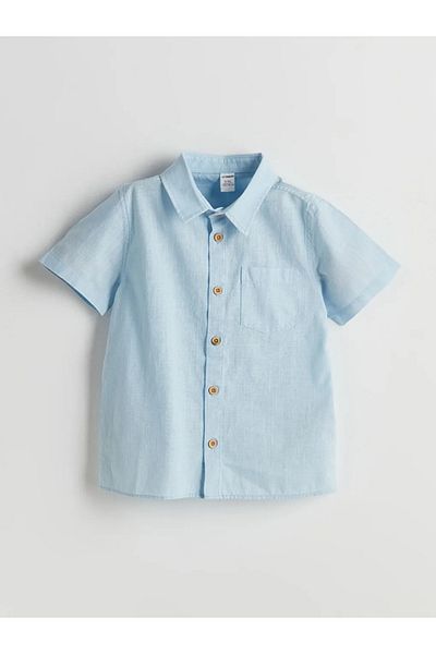 LC Waikiki Lcw Kids Blue Basic Boy's Poplin Shirt with Pockets