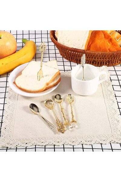 HALAMODO 6-Piece Royal Style Mini Coffee Spoons And Fork Set Gold 11.8 x 2centimeter