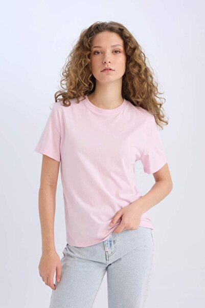 DeFacto Regular Fit Crew Neck Basic μασίφ κοντομάνικο ροζ μπλουζάκι D9592ax25sm
